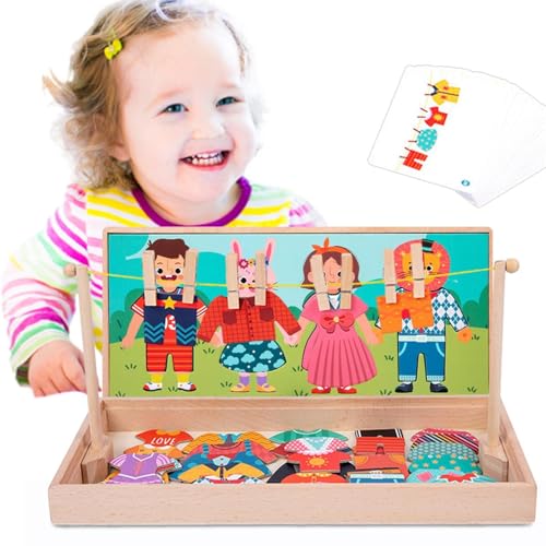 Salyeeluly Dressing Puzzle Spielzeug | Match-Holz-Familien-Anziehpuzzle mit Aufbewahrungsbox | 2-in-1-Mix-and-Match-Spiele zum Wechseln der Kleidung von Salyeeluly