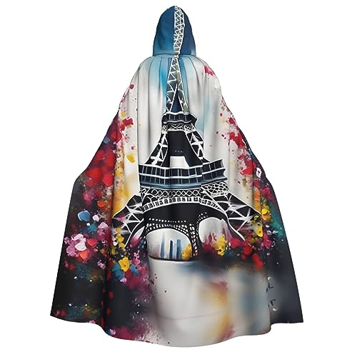 SamLng Eiffelturm Paris Malerei Kapuzenumhang für Erwachsene - Ideal für Cosplay, Weihnachten, Maskerade, Halloween, Ostern Karneval Partys von SamLng