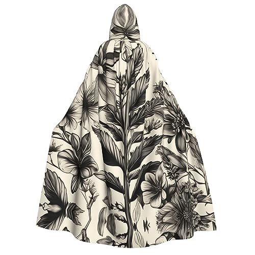 SamLng Floral Herbs Botanical Pattern Hooded Cloak for Adults - Ideal for Cosplay, Christmas, Maskerade, Halloween, Easter Carnival Parties von SamLng