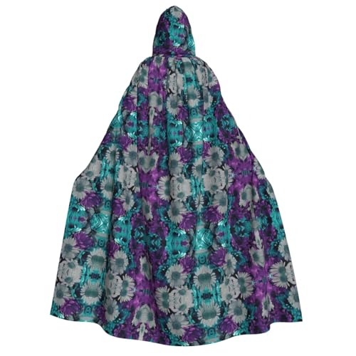 SamLng Kapuzenumhang mit lila und blaugrünen Blumen für Erwachsene, Unisex, perfekt für Cosplay, Weihnachten, Halloween, Ostern, Karneval, Maskerade von SamLng