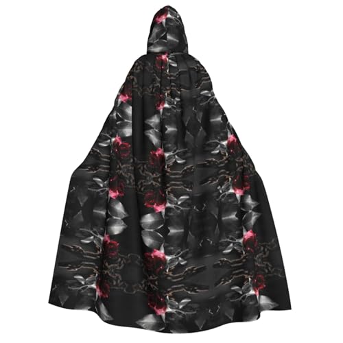 SamLng Kapuzenumhang mit schwarzen Rosen im Gothic-Stil für Erwachsene, Unisex, perfekt für Cosplay, Weihnachten, Halloween, Ostern, Karneval, Maskerade von SamLng