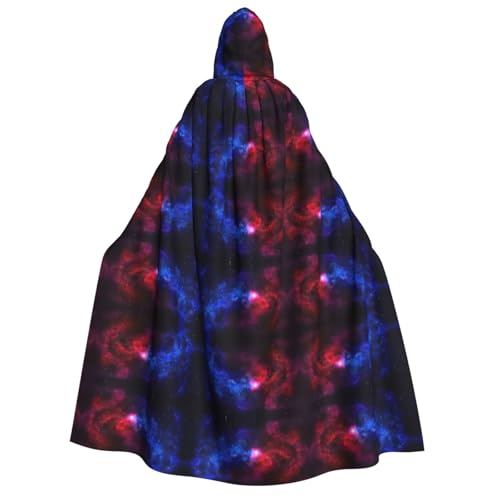 SamLng Roter blauer Galaxie-Umhang mit Kapuze für Erwachsene, Unisex, perfekt für Cosplay, Weihnachten, Halloween, Ostern, Karneval, Maskerade von SamLng