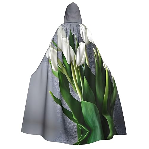 SamLng Weiße Tulpen Blumen Kapuzenumhang für Erwachsene - Ideal für Cosplay, Weihnachten, Maskerade, Halloween, Ostern Karneval Partys von SamLng