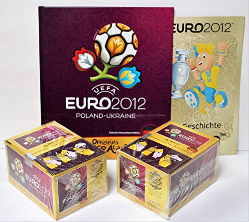 Sammelsticker Panini Euro 2012-2 x Display + Hardcover Deluxe Leeralbum Deutsche Version Panini von Sammelsticker