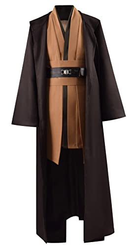 Herren Jedi Kostüm Halloween Tunika Kostüm Erwachsene Tunika Kapuzenmantel Uniform Ritterumhang Cosplay Komplettes Set Outfit (Braun, 3XL) von Sampepa