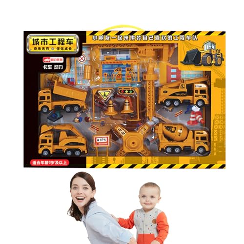 Samuliy Bauauto-Set für Kinder,BAU-Spielfahrzeug-Set, Push-and-Go-Trägheits-Konstruktionsauto-Spielzeug, Fördert Fantasie und Kreativität. Druckguss-Spielfahrzeug-Set für Kinder ab 3 Jahren von Samuliy