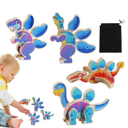 Samuliy Dinosaurier-Puzzle aus Holz, Dinosaurier-Puzzle, 3D-Dinosaurier-Magnetpuzzles, Mit Aufbewahrungstasche 4X Tierbausteine ​​Puzzle Früherziehung Bauspielzeug von Samuliy