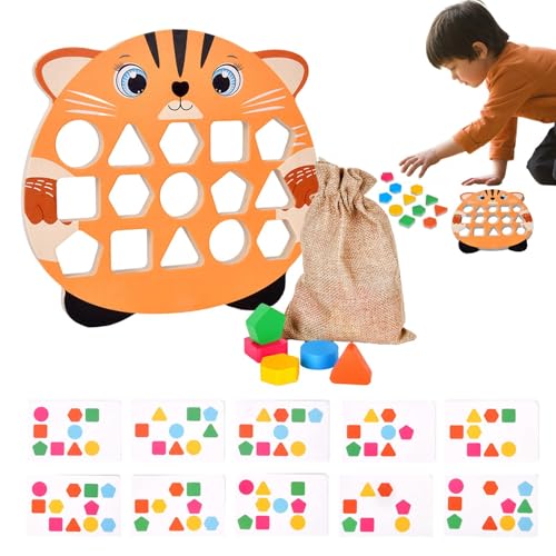 Samuliy Form-Matching-Puzzle, Form-Matching-Spiel Farbe,Schnell passendes Holzbrett mit geometrischer Form | Lernspielzeug mit Karten, Lernspielzeug für 2 Spieler für Kinder ab 3 Jahren von Samuliy