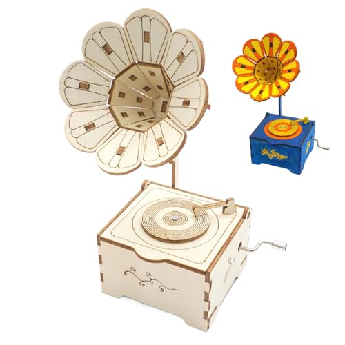 Samuliy Holz-Grammophon-Puzzle, Holz-Spieluhr-Modell - 3D-Spieluhr-Puzzle-Modell,Handgefertigte 3D-Puzzle-Spieluhr aus Holz, pädagogische 3D-Phonograph-Puzzles für Erwachsene von Samuliy