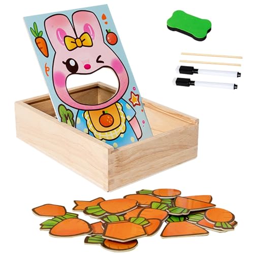 Samuliy Holzpuzzle für Kleinkinder,Lernpuzzle aus Holz,Kleinkind-Lernkaninchen-Puzzle - Indoor-Cartoon-Kaninchen-Puzzlespiel, süßes Kaninchen-Puzzlespiel für und Mädchen von Samuliy