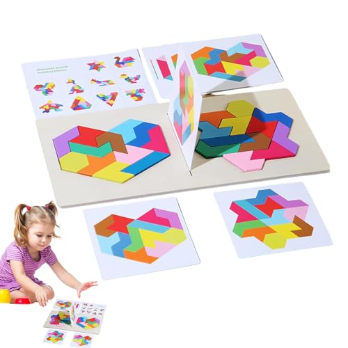 Samuliy Holzpuzzleblöcke für Kinder, Tangram-Puzzlespiel | Gehirnlogikblöcke - Hölzerne Tangram-Puzzles, Block-Geometrie-Denkaufgabe für Zwei Spieler, für und Mädchen im Alter von 3–5 Jahren von Samuliy