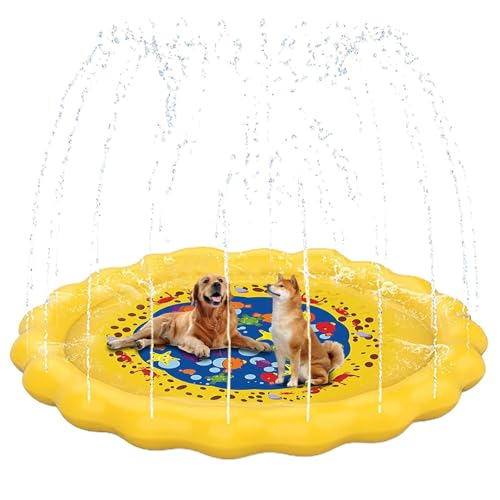 Samuliy Hund Wasser Pad Sprinkler - Große Anti-Rutsch 67 Zoll Hund Spritzen Pad | Dickes Faltbares Hundepool Pad, Haustier Sommer Outdoor Wasser Spielzeug, Passt von Hunden von Samuliy