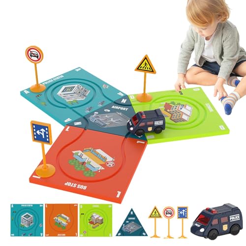 Samuliy Magnetische Puzzle-Rennstrecke, Puzzle-Rennwagen-Streckenset,Magnetische Rennwagen-Bodenpuzzles für Kinder | Straßen-Puzzlebahn für Kindergeburtstags-Andenken-Puzzlebahnen mit Fahrzeugen von Samuliy