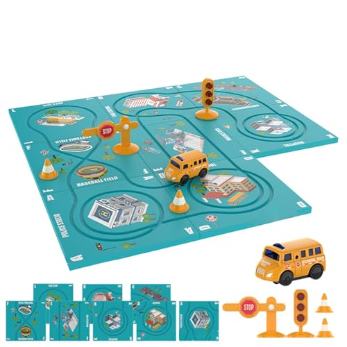 Samuliy Magnetische Puzzle-Rennstrecke, Puzzle-Rennwagen-Streckenset | Magnetische Rennwagen-Bodenpuzzles für Kinder,Elektrisches Puzzle-Rennwagen-Set, kreatives Straßen-Puzzle-Schienenfahrzeug von Samuliy