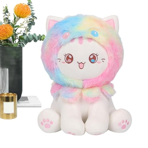 Samuliy Plüsch Sitzende Katze Spielzeug Flexible Cartoon Plüschtier Niedliche Kinder Spielzeug Kreative Katze Plushie mit Kopfbedeckung Begleiten Tischdekoration von Samuliy