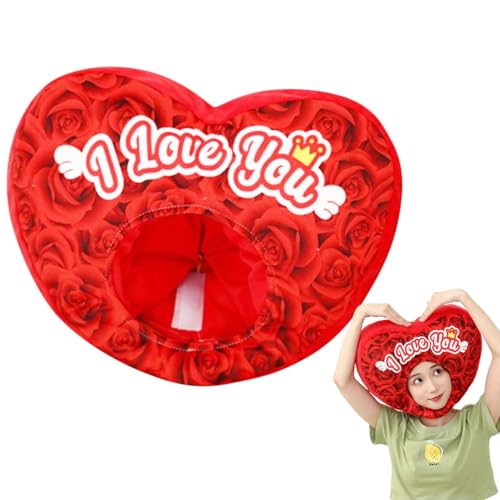 Samuliy Rotes Herz-Kostüm – weicher Valentins-Kopfschmuck mit Aufschrift "I Love You", warmer weicher Hut, Foto-Requisiten für Damen und Herren von Samuliy