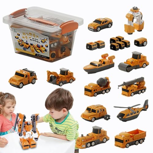 Samuliy Spielzeug zum Verwandeln von Fahrzeugen, Spielzeugauto zum Verwandeln - Zusammengebaute, verwandelnde magnetische Spielzeugautos für Kinder - Aufbewahrungsbox inklusive Sammelfiguren -Blöcke von Samuliy