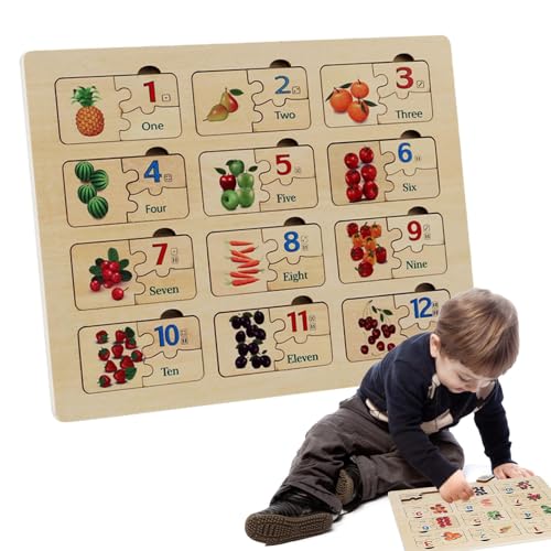 Samuliy Zahlenpuzzle aus Holz, Zahlenlernpuzzle für Kleinkinder - Lehrtafel für das Zahlen-Matching-Spiel,Kognitives Lernen, pädagogisches Aktivitätsbrett, Spielzeug für frühe Entwicklungsfähigkeiten von Samuliy