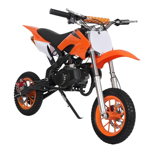 49cc Dirt Bike Kindermotorrad Pocketbike Dirtbike Vollcross Crossbike Mini Motocross Kinder Motorrad mit Scheibenbremsen, Handzugstart, für 6-16 Jahre Kinder Teenager (Orange) von SanBouSi