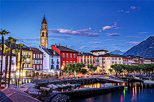 Puzzle 1000 Teile Erwachsenenpuzzle Papierpuzzle Leuchtender Lago Maggiore in Ascona Schweiz DIY Wandkunst Dekoration 70x50CM von SanZez