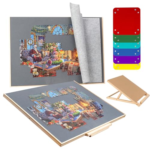 Sancallie 1500 Teile Puzzlebrett & Halterung Set/Holz Puzzle Board Kit/Jigsaw Puzzle Plateau mit 6 Sortiertabletts Grau Filzmattenabdeckung - mit Puzzlebrett zum Aufbewahren von Puzzles von Sancallie