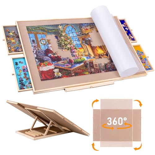 Sancallie 91,4 x 63,5 cm neigbares Holz-Puzzlebrett mit Schubladen, Staffelei, rutschfeste Wildlederoberfläche, Puzzletischzubehör für bis zu 1.500 Teile Puzzles mit 4 Sortiertabletts Sancallie 91,4 x 63,5 cm neigbares Holz-Puzzlebrett mit Schubladen, Staffelei, rutschfeste Wildlederoberfläche, Puzzletischzubehör für bis zu 1.500 Teile Puzzles mit 4 Sortiertabletts von Sancallie