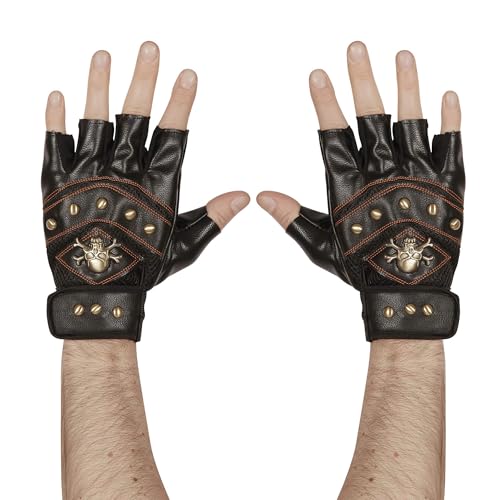 W WIDMANN MILANO Party Fashion 95704 - Fingerlose Handschuhe, mit Nieten, mit Skelett und gekreuzten Knochen Aufdruck, Rocker, Biker, Karneval, Mottoparty von W WIDMANN MILANO Party Fashion