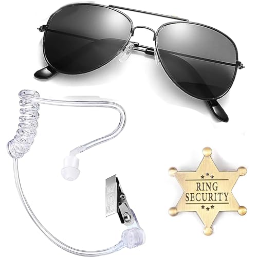 Sanerfa Secret Security Guard Kostüm Zubehör für Herren Cosplay Kostüm mit Brille, Ohrstück und Abzeichen von Sanerfa