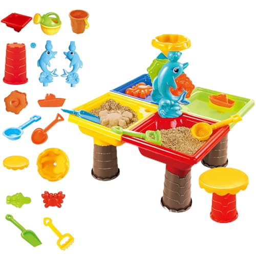Sandbox-Tisch, 4-in-1-Wassertabelle für Kleinkind, 22 PCs/Set Outdoor-Aktivität Sensorischer Spieltisch mit abnehmbaren Tisch-Ecken farbenfrohe sensorische Spielzeug für Hinterhof im Freien-Quadrat von Sanfiyya