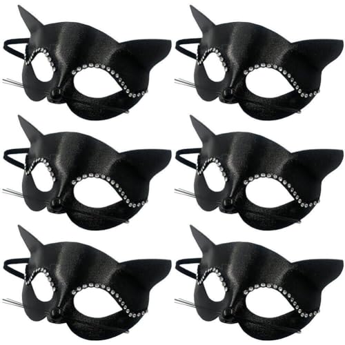 Sanfly Women Black Cat Mask 6pcs/set Cosplay Maske Masquerade Maske Halbgesicht Carnival Masken Für Auftritte Accessoires von Sanfly