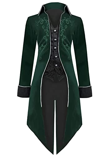 Sangdut Herren Mittelalter Steampunk Frack Jacke Männlich Viktorianischen Renaissance Gothic Retro Vintage Stickerei Mantel Halloween Party Cosplay Pirat Vampir Gentleman Kostüme für Erwachsene grün M von Sangdut