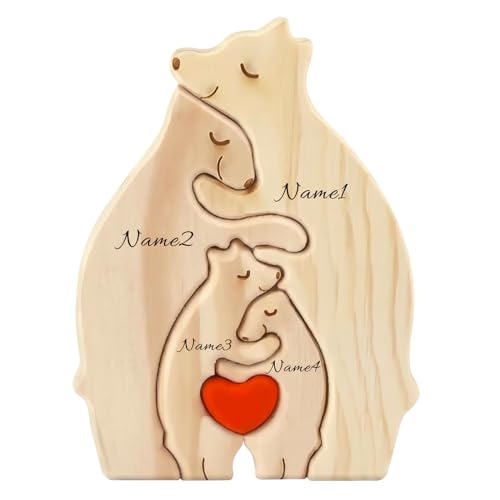 Personalisiertes Holzkunstpuzzle der Bärenfamilie Geschenk mit 1-8 Namen, Familienpuzzle Holz Mit Namen, Desktop Ornament Home Tischdekoration für Familie Andenken Geschenke (4) von Sangkoo