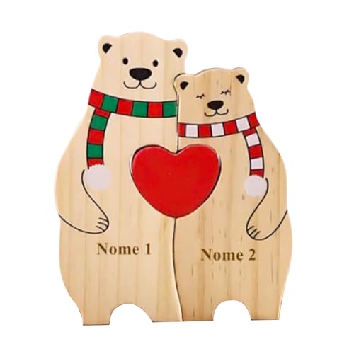 Personalisiertes hölzernes Polarbear-Familienpuzzle Mit 2-6 Namen Graviert, benutzerdefinierte Familienname Skulptur Jigsaw, Heim Büro Tischdekoration Ideen Geschenk (2) von Sangkoo