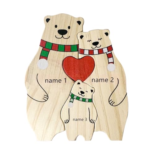 Personalisiertes hölzernes Polarbear-Familienpuzzle Mit 2-6 Namen Graviert, benutzerdefinierte Familienname Skulptur Jigsaw, Heim Büro Tischdekoration Ideen Geschenk (3) von Sangkoo