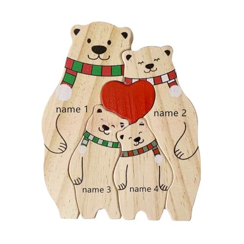 Personalisiertes hölzernes Polarbear-Familienpuzzle Mit 2-6 Namen Graviert, benutzerdefinierte Familienname Skulptur Jigsaw, Heim Büro Tischdekoration Ideen Geschenk (4) von Sangkoo