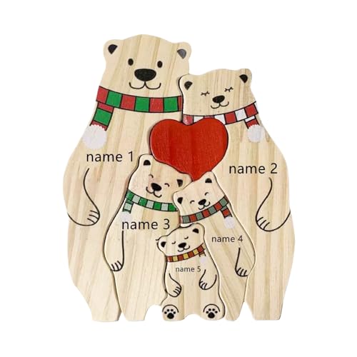 Personalisiertes hölzernes Polarbear-Familienpuzzle Mit 2-6 Namen Graviert, benutzerdefinierte Familienname Skulptur Jigsaw, Heim Büro Tischdekoration Ideen Geschenk (5) von Sangkoo