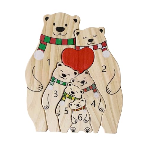 Personalisiertes hölzernes Polarbear-Familienpuzzle Mit 2-6 Namen Graviert, benutzerdefinierte Familienname Skulptur Jigsaw, Heim Büro Tischdekoration Ideen Geschenk (6) von Sangkoo