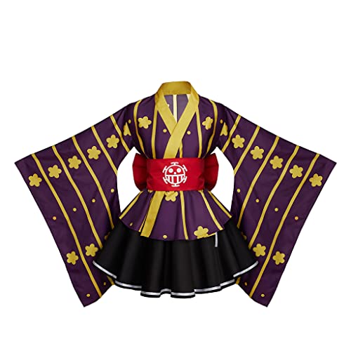 Saniplaycos Anime Trafalgar D. Water Law Lolita Kimono Kleid Luffy Cosplay Kostüm Outfits Halloween Karneval Anzug für Damen, Violett, Medium von Saniplaycos