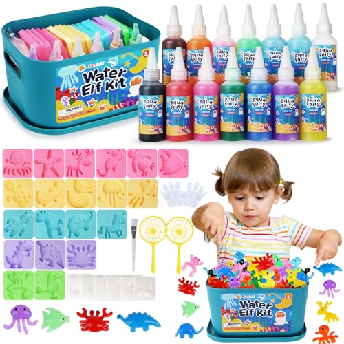 Sanlebi Aqua Fairy Water Gel Kit DIY Toys, 46 PCS Magic Water Elf Kit, Aqua Gelz Craft Kits for Kids, 20 Molds & 10 Gels, Educational Gift for Boys Gifts Ages 4 5 6 7 8 von Sanlebi