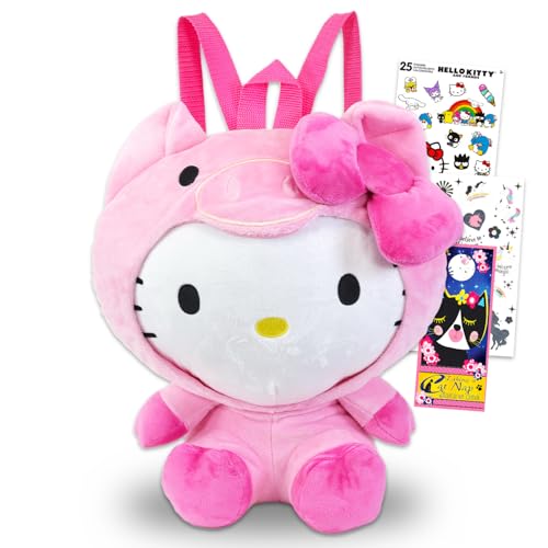 Hello Kitty Plüsch-Geldbörse für Mädchen Set – Hello Kitty Handtaschen-Set mit 35,6 cm Hello Kitty Plüschpuppe im Schweine-Kostüm mit Tragegurten plus Aufklebern, Türhänger | Hello Kitty Zubehör von Sanrio