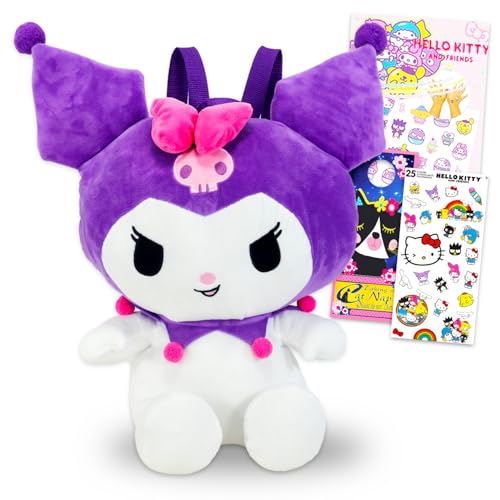 Kuromi Plüsch-Set – Bündel mit 35,6 cm Kuromi-Plüschpuppe mit Tragegurten plus Aufklebern, Tattoos, mehr | SANRIO Geschenke für Mädchen, Kinder von Sanrio