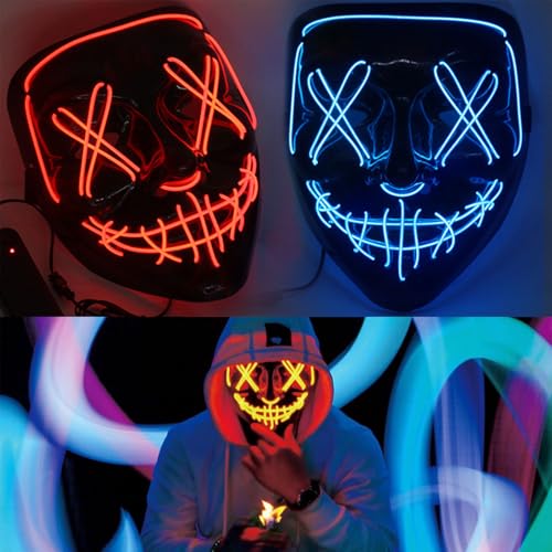 SansRealmL Halloween Party Deko Set: LED Leuchtende Halloween Maske, Für Cosplay, Festivals, Outdoor, Garten, Karneval, Horror Mask, Skull Mask Halloween Party, für Kinder und Erwachsene von SansRealmL