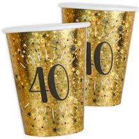 Pappbecher "40" in Gold, holografisch glitzernd, 10er Pack, 270ml von Santex