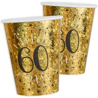 Pappbecher "60" in Gold, holografisch glitzernd, 10er Pack, 270ml von Santex