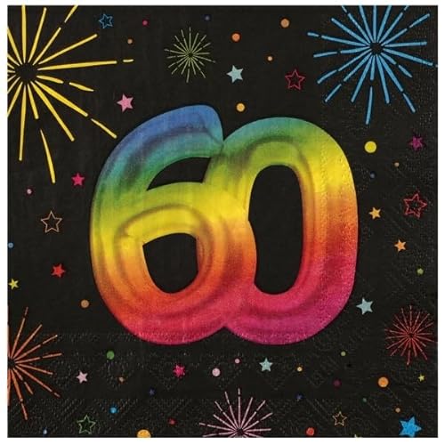 Santex 9012-60, Sachet 12 Serviettes Anniversaire Festicolor Papier 33x33cm, 60 ans von Santex