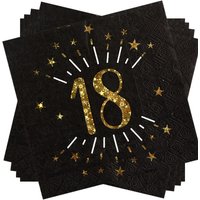 Servietten "Zahl 18" in Schwarz mit goldener Schrift, 10er Pack, 33cm von Santex