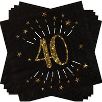 Servietten "Zahl 40" in Schwarz mit goldener Schrift, 10er Pack, 33cm von Santex