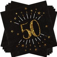 Servietten "Zahl 50" in Schwarz mit goldener Schrift, 10er Pack, 33cm von Santex