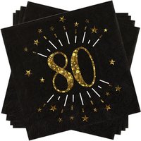 Servietten "Zahl 80" in Schwarz mit goldener Schrift, 10er Pack, 33cm von Santex