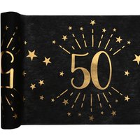 Tischläufer "50" in schwarz-gold aus Polyester, 5m x 30cm von Santex